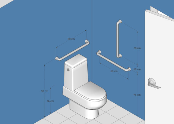Basic grab rail dimensions for the toilet